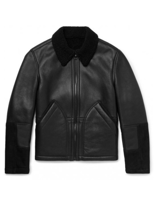 Men's Aviator Shearling Lined Leather And Suede Jacket