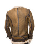 Men's Aviator Sheepskin Leather Faux Shearling Brown Jacket