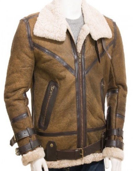 Men's Aviator Sheepskin Leather Faux Shearling Brown Jacket Men's Aviator Sheepskin Leather Faux Shearling Brown Jacket