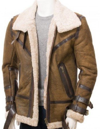 Men's Aviator Sheepskin Leather Faux Shearling Brown Jacket Men's Aviator Sheepskin Leather Faux Shearling Brown Jacket