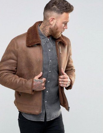 Men's B3 Faux Shearling Brown Leather Jacket Men's B3 Faux Shearling Brown Leather Jacket