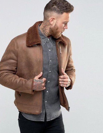 Men's B3 Faux Shearling Brown Leather Jacket Men's B3 Faux Shearling Brown Leather Jacket