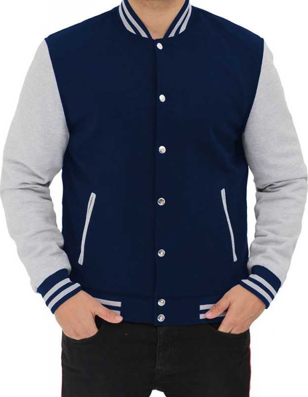 Men's Baseball Style Grey and Blue Varsity Jacket