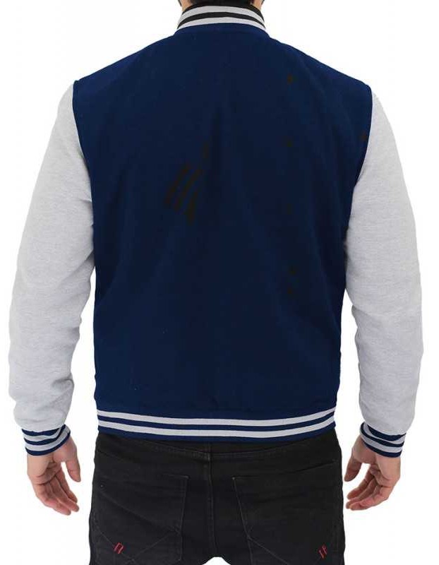 Men's Baseball Style Grey and Blue Varsity Jacket