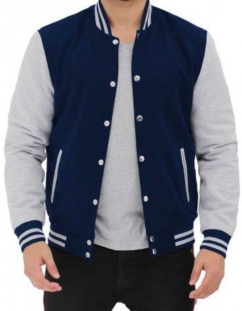 Men's Baseball Style Grey and Blue Varsity Jacket Men's Baseball Style Grey and Blue Varsity Jacket