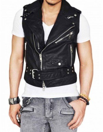 Men's Belted Asymmetrical Zipper Leather Vest