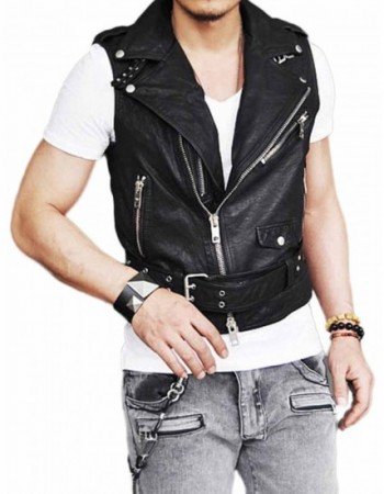 Men's Belted Asymmetrical Zipper Leather Vest Men's Belted Asymmetrical Zipper Leather Vest