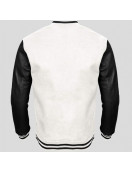 Men's Black Leather and White Wool Varsity Jacket