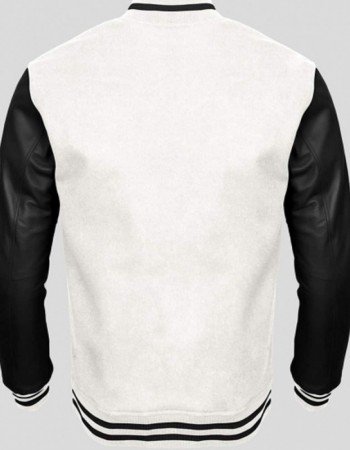 Men's Black Leather and White Wool Varsity Jacket Men's Black Leather and White Wool Varsity Jacket