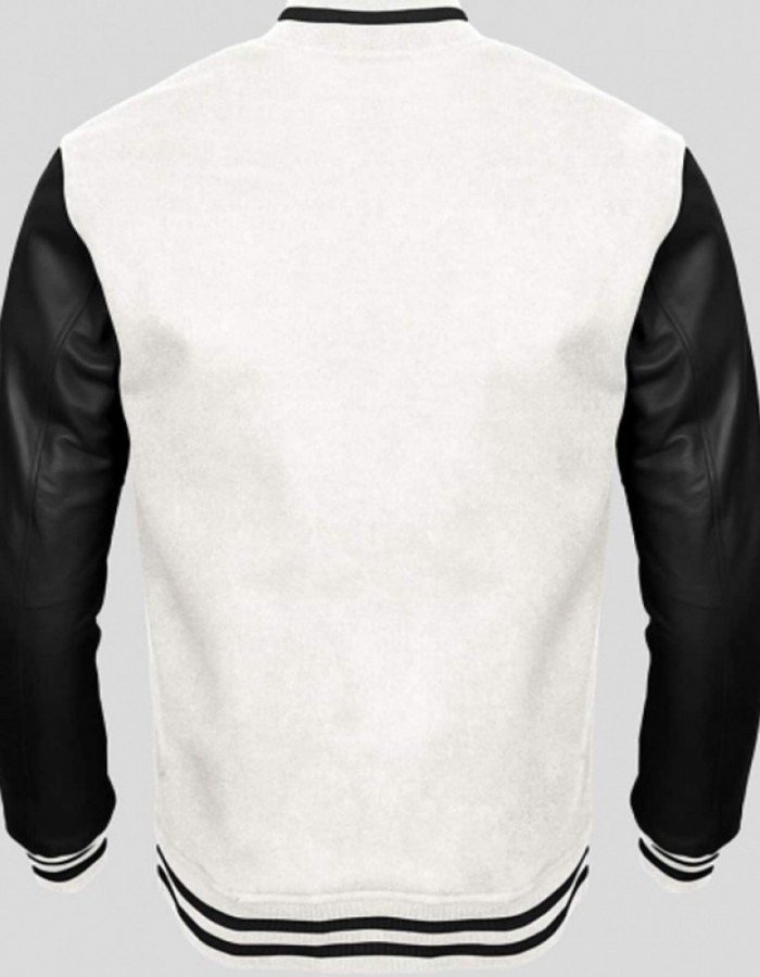 Men's Black Leather and White Wool Varsity Jacket Men's Black Leather and White Wool Varsity Jacket