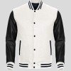 Men's Black Leather and White Wool Varsity Jacket Men's Black Leather and White Wool Varsity Jacket