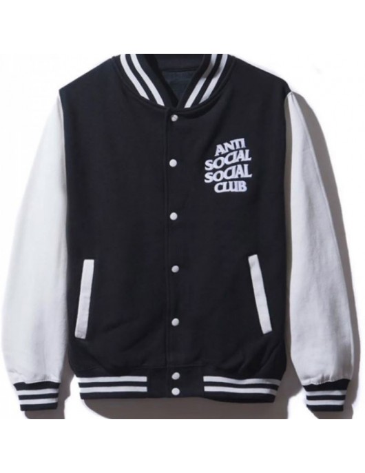 Men's Black and White Anti Social Social Club Bomber Varsity Jacket