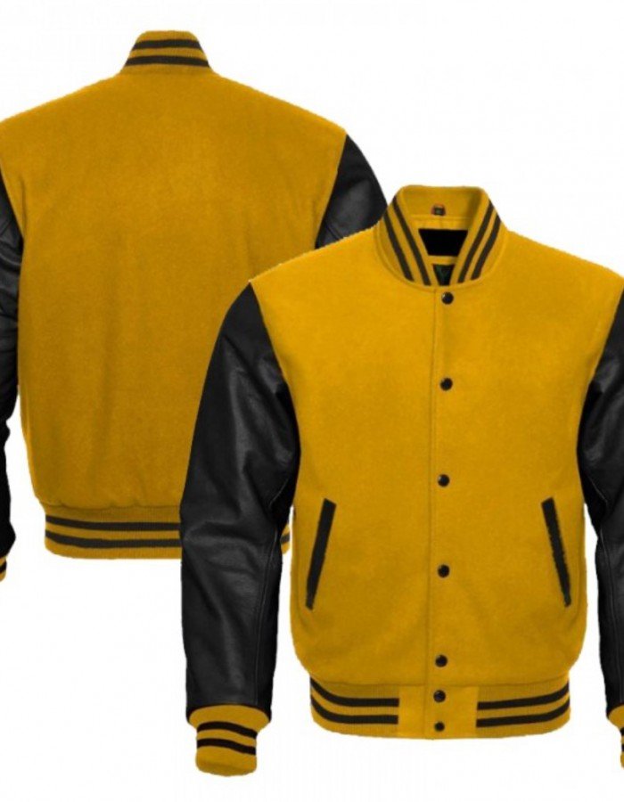 Men's Black and Yellow Baseball Varsity Jacket Men's Black and Yellow Baseball Varsity Jacket