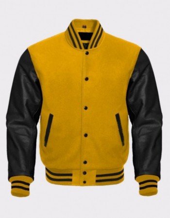 Men's Black and Yellow Baseball Varsity Jacket Men's Black and Yellow Baseball Varsity Jacket