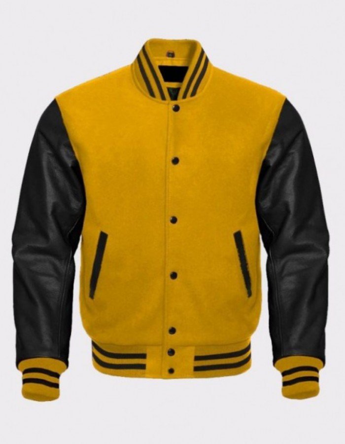 Men's Black and Yellow Baseball Varsity Jacket Men's Black and Yellow Baseball Varsity Jacket