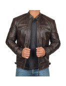 Men's Brown Genuine Lambskin Motorcycle Leather Jacket