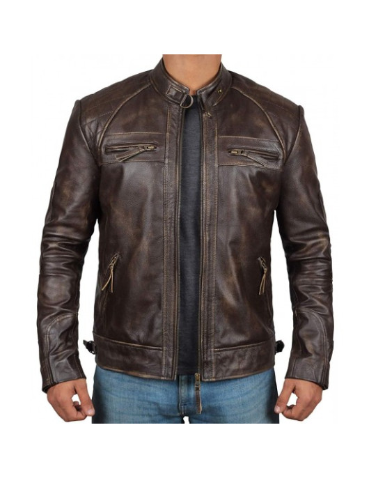 Men's Brown Genuine Lambskin Motorcycle Leather Jacket