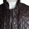 Men's Brown Quilted Leather Coat with Diamond Stitch