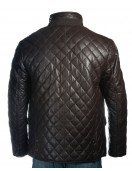 Men's Brown Quilted Leather Coat with Diamond Stitch