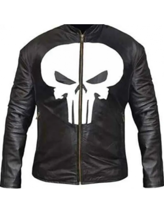 Men's Punisher Exclusive Skull Halloween Black Leather Motorcycle Jacket