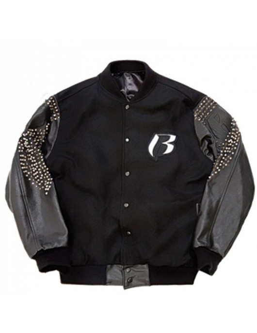 Men's Ruff Ryders Black Varsity Studded Jacket