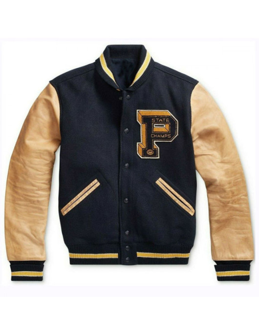 Men's State Champs Blue and Brown Varsity Jacket