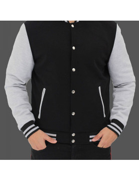 Men's Varsity Black and Gray Baseball Bomber Jacket