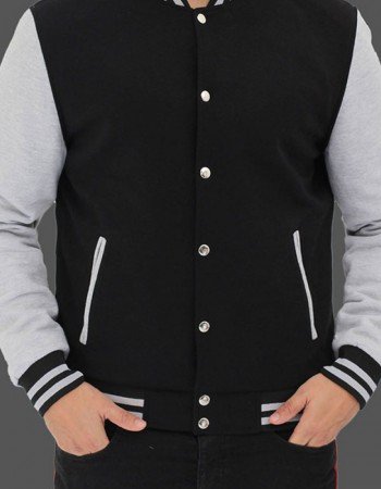 Men's Varsity Black and Gray Baseball Bomber Jacket