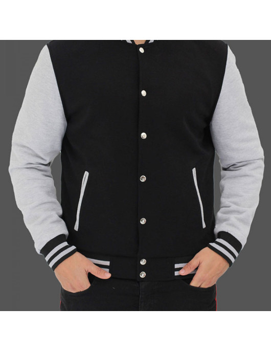 Men's Varsity Black and Gray Baseball Bomber Jacket