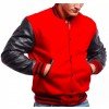 Men's Varsity Bomber Red Wool and Leather Jacket