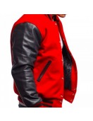 Men's Varsity Bomber Red Wool and Leather Jacket