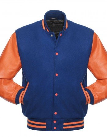 Men's Varsity Orange and Royal Blue Letterman Jacket