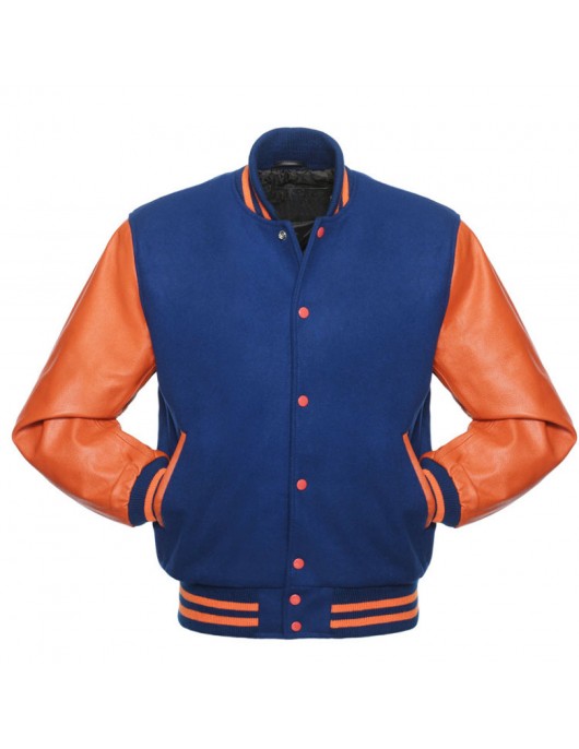 Men's Varsity Orange and Royal Blue Letterman Jacket