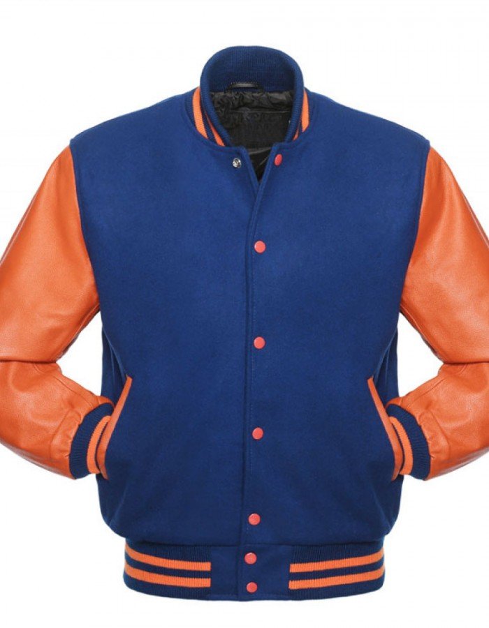 Men's Varsity Orange and Royal Blue Letterman Jacket Men's Varsity Orange and Royal Blue Letterman Jacket