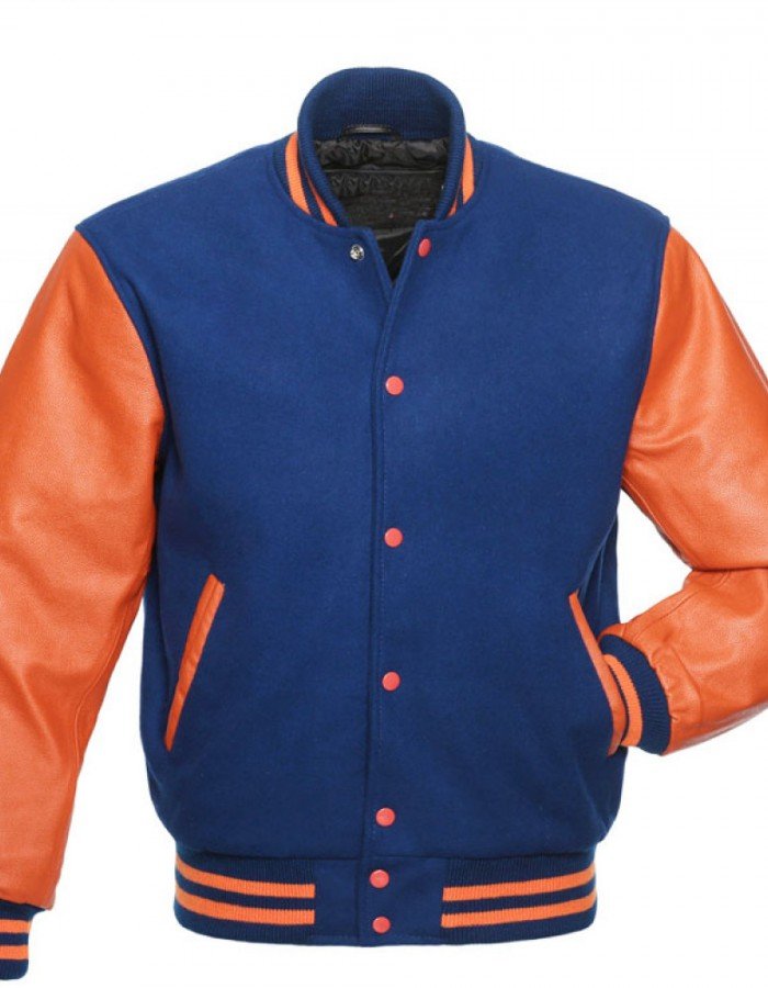 Men's Varsity Orange and Royal Blue Letterman Jacket Men's Varsity Orange and Royal Blue Letterman Jacket