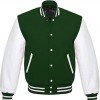 Men's White and Green Leather Bomber Varsity Jacket Men's White and Green Leather Bomber Varsity Jacket