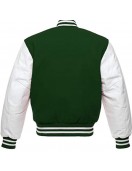 Men's White and Green Leather Bomber Varsity Jacket