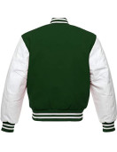 Men's White and Green Leather Bomber Varsity Jacket