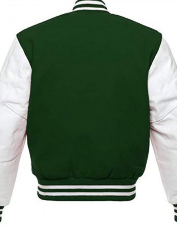 Men's White and Green Leather Bomber Varsity Jacket Men's White and Green Leather Bomber Varsity Jacket