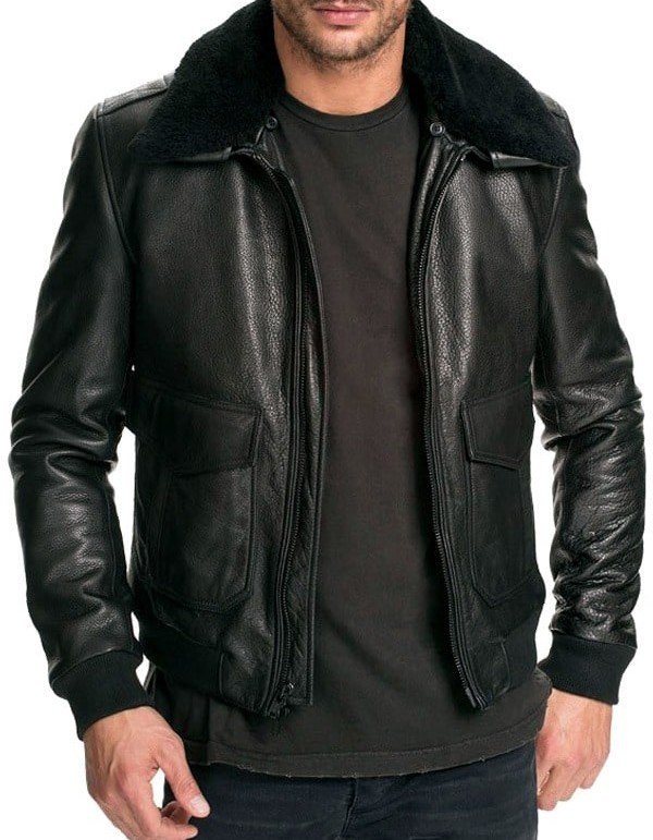 Mens Air Force Leather Bomber Jacket Fur Collar Black Mens Air Force Leather Bomber Jacket Fur Collar Black