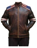 Mens American Flag Brown Leather Jacket