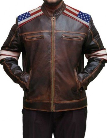 Mens American Flag Brown Leather Jacket Mens American Flag Brown Leather Jacket