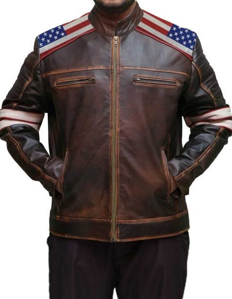 Mens American Flag Brown Leather Jacket Mens American Flag Brown Leather Jacket