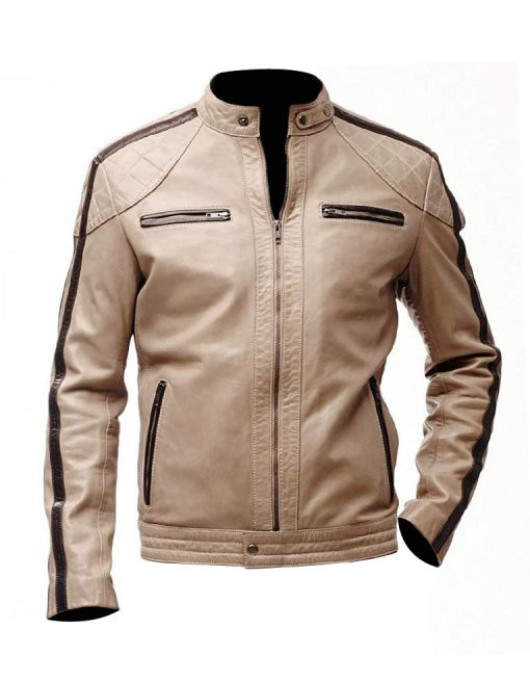 Mens Beige Leather Jacket