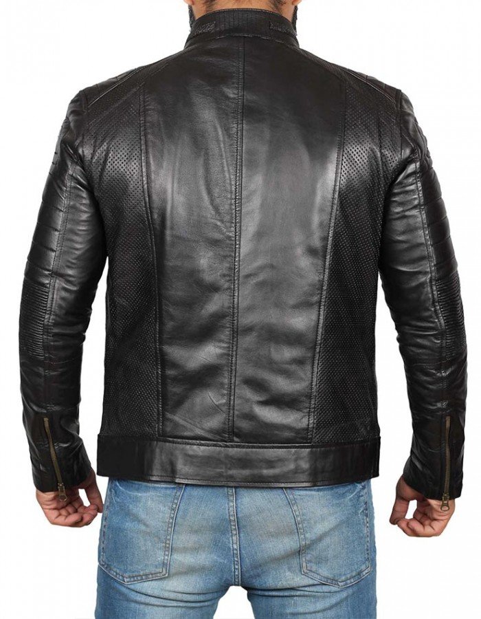Mens Black Cafe Racer Biker Leather Jacket Mens Black Cafe Racer Biker Leather Jacket