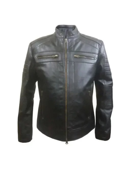 Mens Black Padded Biker Leather Jacket