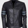 Mens Blue Stripe Black Cafe Racer Jacket Mens Blue Stripe Black Cafe Racer Jacket