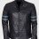 Mens Blue Stripe Black Cafe Racer Jacket