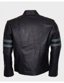 Mens Blue Stripe Black Cafe Racer Jacket