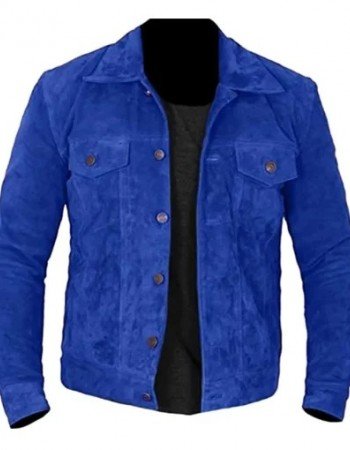 Mens Blue Suede Leather Jacket
